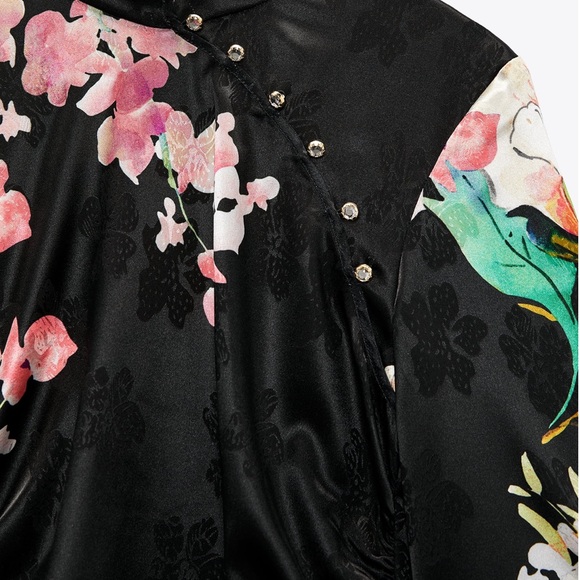 Zara Oriental Style Floral Print Mini Dress - Picture 8 of 9